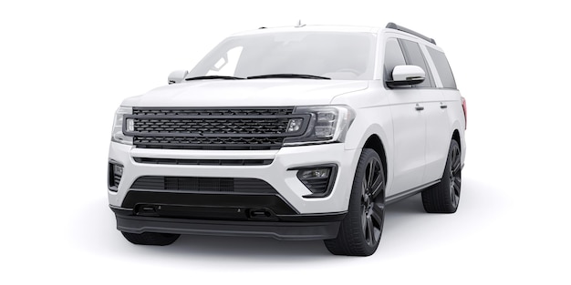 SUV familiar premium blanco aislado sobre fondo blanco renderizado 3d