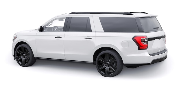 SUV familiar premium blanco aislado sobre fondo blanco renderizado 3d