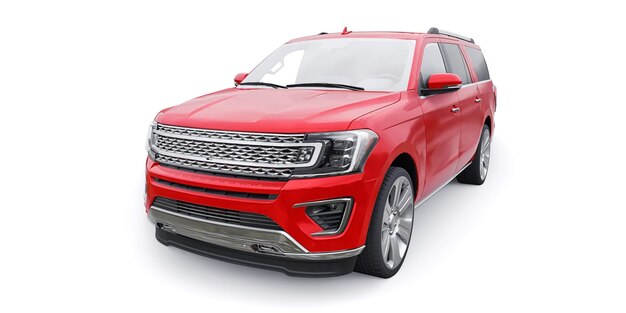 SUV familiar premium rojo aislado sobre fondo blanco renderizado 3d