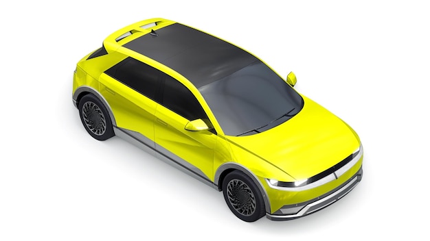 SUV hatchback eléctrico ultra progresivo para personas que aman la tecnología Coche amarillo sobre un fondo blanco aislado Ilustración 3d