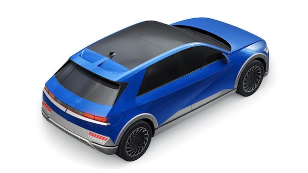 SUV hatchback eléctrico ultra progresivo para personas que aman la tecnología Coche azul sobre un fondo blanco aislado Ilustración 3d