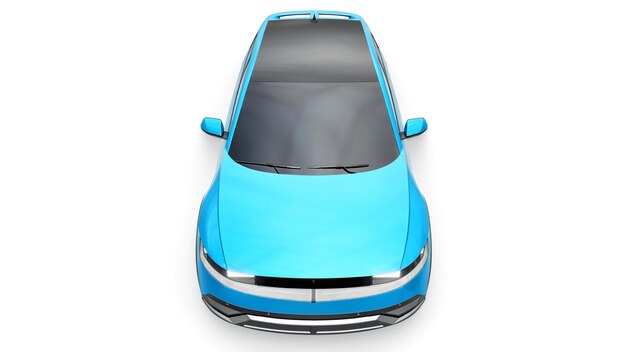 SUV hatchback eléctrico ultra progresivo para personas que aman la tecnología Coche azul sobre un fondo blanco aislado Ilustración 3d