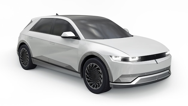 SUV hatchback eléctrico ultra progresivo para personas que aman la tecnología Coche blanco sobre un fondo blanco aislado Ilustración 3d