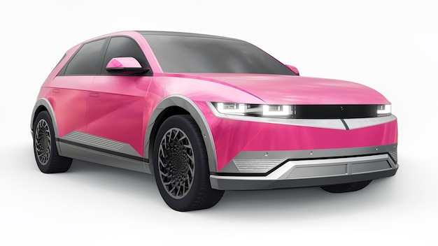 SUV hatchback eléctrico ultra progresivo para personas que aman la tecnología Coche en una ilustración 3d de fondo blanco aislado