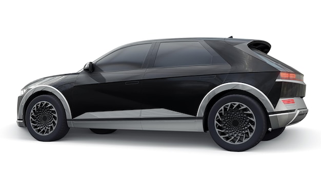 SUV hatchback eléctrico ultra progresivo para personas que aman la tecnología Coche negro sobre un fondo blanco aislado Ilustración 3d