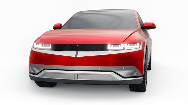 SUV hatchback eléctrico ultra progresivo para personas que aman la tecnología Coche rojo sobre un fondo blanco aislado ilustración 3d