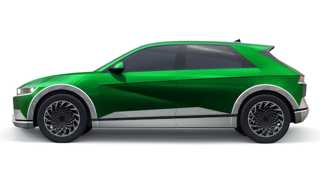 SUV hatchback eléctrico ultra progresivo para personas que aman la tecnología Coche verde sobre un fondo blanco aislado Ilustración 3d