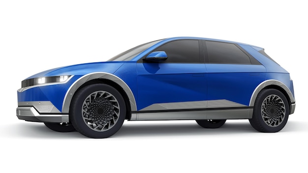 SUV hatchback elétrico ultra progressivo para pessoas que amam a tecnologia Carro azul em um fundo branco isolado ilustração 3d