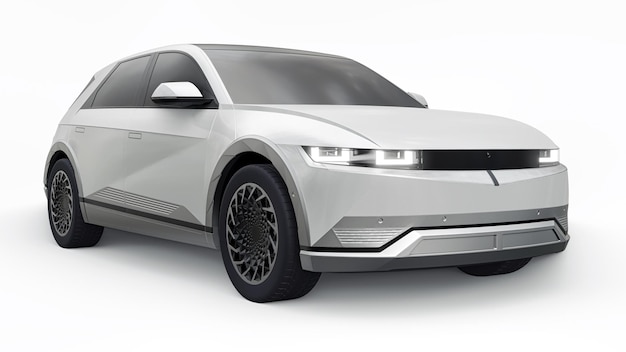 SUV hatchback elétrico ultra progressivo para pessoas que amam a tecnologia Carro branco em uma ilustração 3d de fundo branco isolado