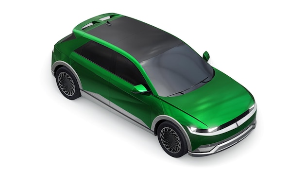 SUV hatchback elétrico ultra progressivo para pessoas que amam a tecnologia Carro verde em uma ilustração 3d de fundo branco isolado