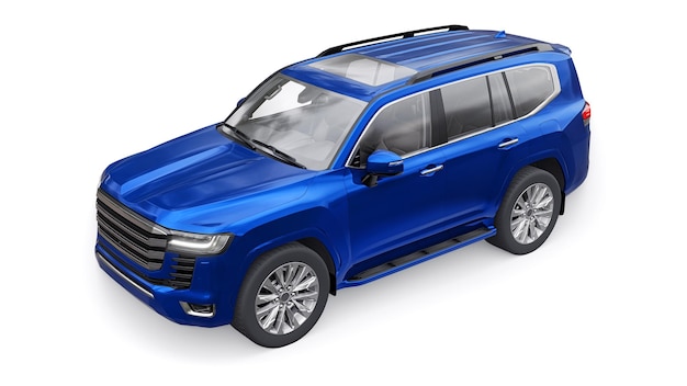 SUV premium de sete lugares de grande família azul em uma ilustração 3d de fundo branco e isolado