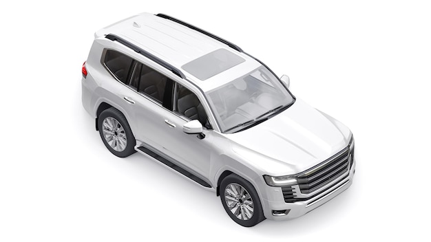 SUV premium de sete lugares de grande família branca em uma ilustração 3d de fundo branco isolado