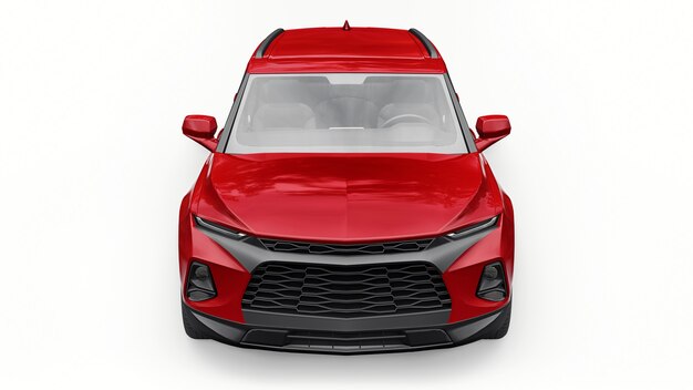 SUV rojo ultramoderno con un diseño expresivo pegadizo para jóvenes y familias sobre un fondo blanco aislado. Ilustración 3D.