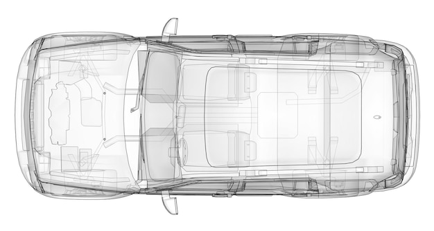 SUV transparente com linhas retas simples do corpo. Renderização 3D.