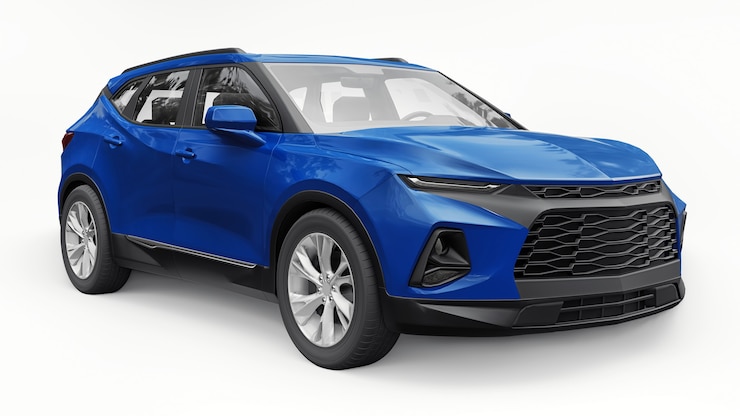 Foto suv ultramoderno azul con un diseño expresivo y pegadizo para jóvenes y familias