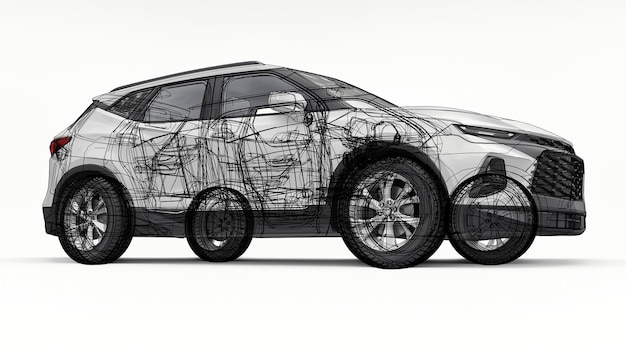 Suv ultramoderno com um design cativante e expressivo para jovens e famílias ilustração 3d.