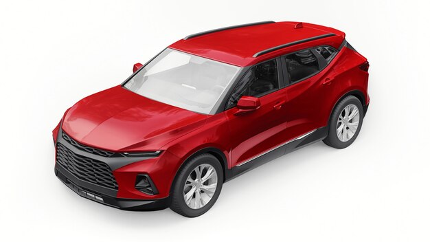 Suv ultramoderno vermelho com um design atraente e expressivo para jovens e famílias em um isolado branco