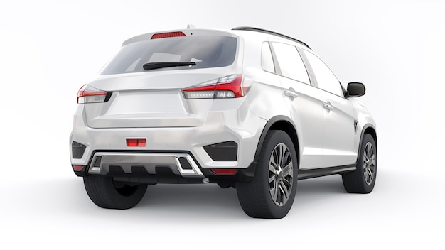 SUV urbano compacto branco em um fundo branco uniforme com um corpo em branco para sua renderização em 3d de design