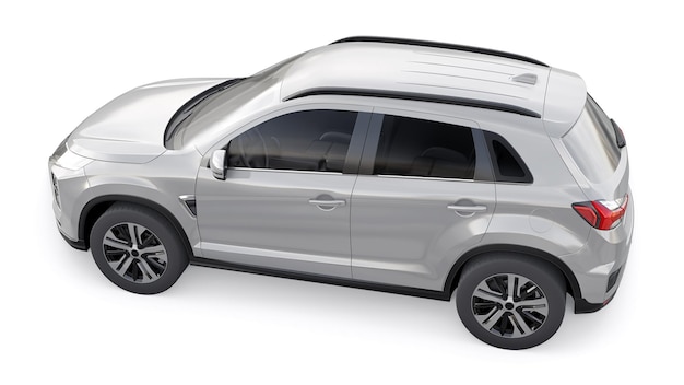 SUV urbano compacto cinza em um fundo branco uniforme com um corpo em branco para sua renderização em 3d de design