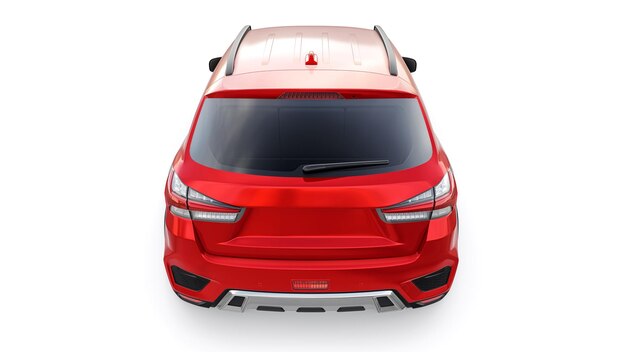 SUV urbano compacto vermelho em um fundo branco uniforme com um corpo em branco para sua renderização em 3d de design