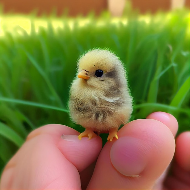 Foto el suyo es un lindo mini pollo del tamaño de un pulgar con un ai generativo borroso.