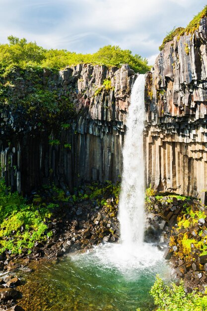 Svartifoss-Wasserfall mit Basaltsäulen. Skaftafell-Nationalpark, Südisland