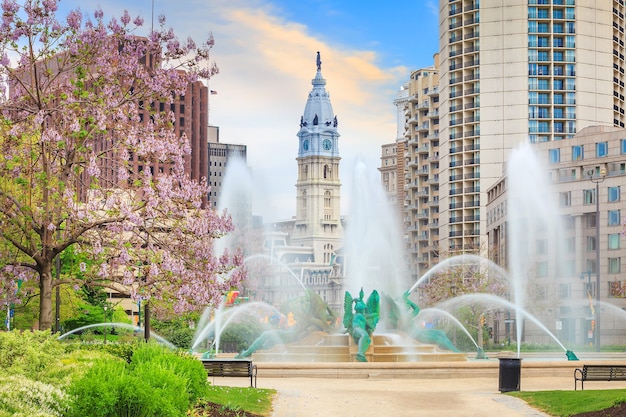 Swann Memorial Fountain mit Rathaus im Hintergrund Philadelphia