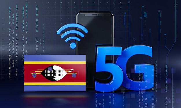 Foto swasiland bereit für 5g-verbindungskonzept. hintergrund der 3d-rendering-smartphone-technologie