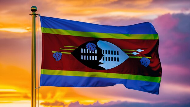 Swasiland schwingt die Flagge gegen einen bewölkten Himmel