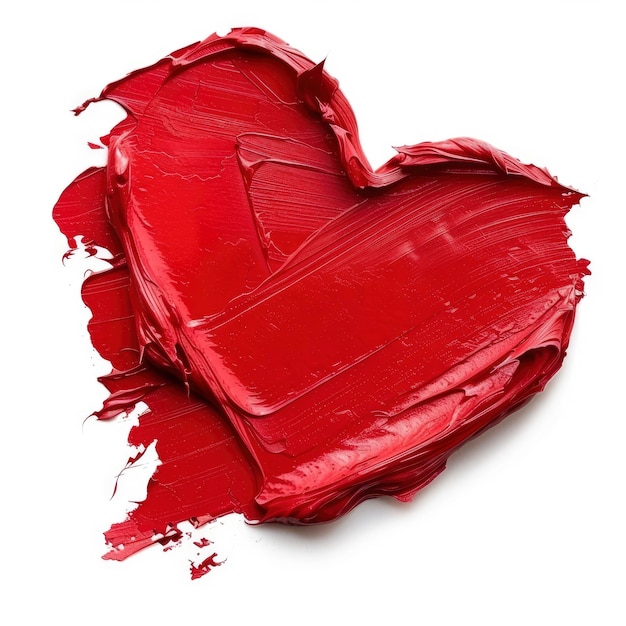 Swatch de batom vermelho em forma de coração sobre um fundo branco