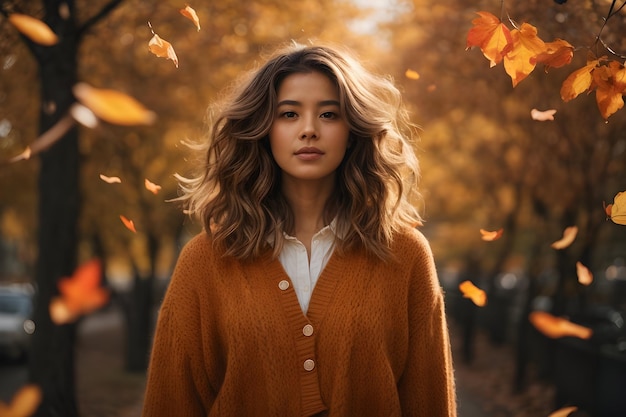 Sweater-Wetter Schönheitsszenen mit einer hübschen Frau im Sweater