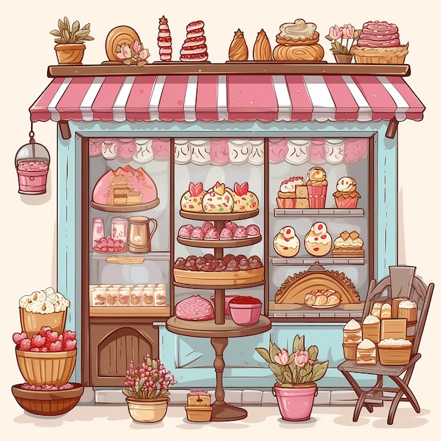 Sweet Bakery Delight Cute Bakery Shop Decoración Clipart en colores vibrantes