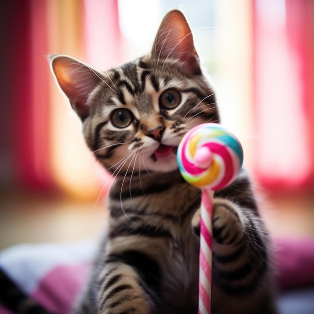 Sweet Delights Adorável gatinho cercado por doces IA generativa