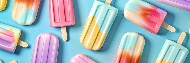 Sweet Summer Vibes Una variedad festiva de helados que traen colores brillantes y sabores alegres a un día caluroso