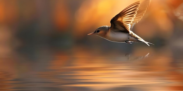 Foto swifts comunes que vuelan rápidamente bebiendo agua en un lago con árboles reflejados concept nature wildlife birds lake reflections