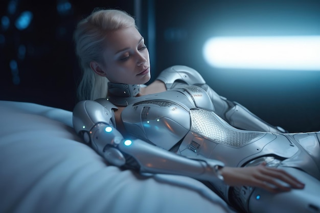 Sybernetische Android-Helferin Künstliche Intelligenz hilft im Alltag Roboterreiniger kocht Geschirrspüler KI für Spaß und Unterhaltung Zukunft Humanoid sieht aus wie Mensch Generative KI