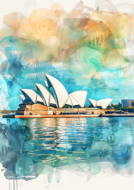 Sydney Australia Sydney Opera House paisaje acuarela plantilla de invitación para la boda