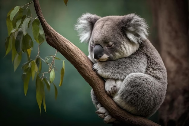 Sydney Australien ein mürrischer Koala, der genug von den Touristen hat und auf einem Ast einschläft