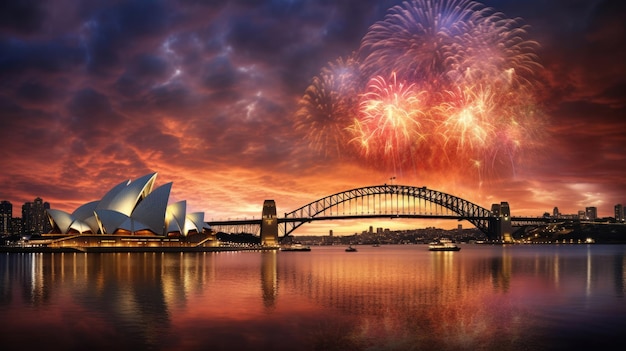 Sydney Harbour Bridge Feuerwerk im Opernhaus Australien