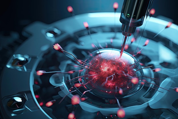Foto un syet con una bola roja y un syet un nanobot médico para tratamientos dirigidos y precisos