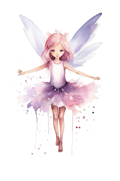 Sylph Fairy Dancing Aquarell Clipart niedlich isoliert auf weißem Hintergrund mit generativer KI