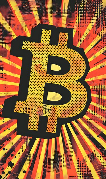 Symbol Bitcoin als Comicbuchfigur auf einer lebendigen Comic-Illustration Kryptowährung Hintergrund