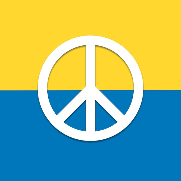 Symbol des Friedens auf dem Hintergrund der Flagge der Ukraine, Nahaufnahme