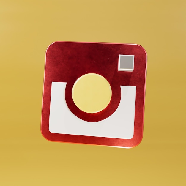 Symbol einer roten minimalistischen Kamera mit einem weißen Aufkleber für eine Inschrift auf gelbem Hintergrund.