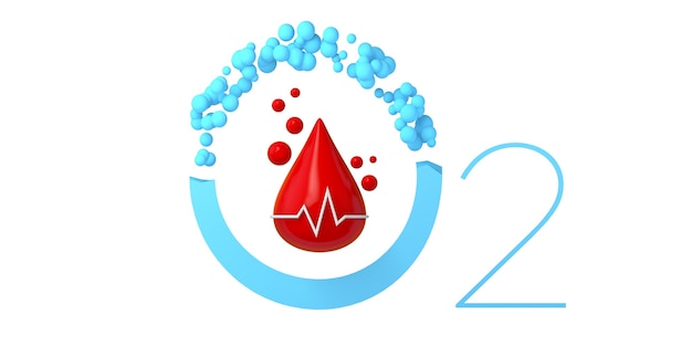 Symbol für Blutsauerstoffsättigung mit Herzfrequenz. Minimalistisches und modernes Design. 3D-Darstellung.