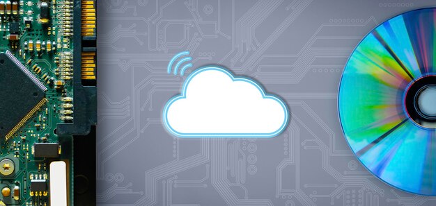 Symbol für Cloud-Speicher und drahtlose Technologie auf grauem Hintergrund