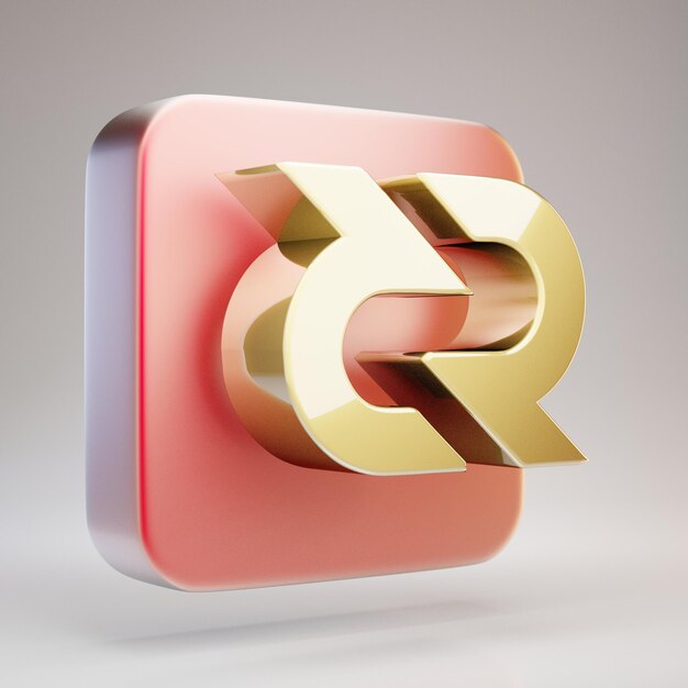 Symbol für deklarierte Kryptowährung. Gold 3d gerendert Decred Symbol auf roter Mattgoldplatte.