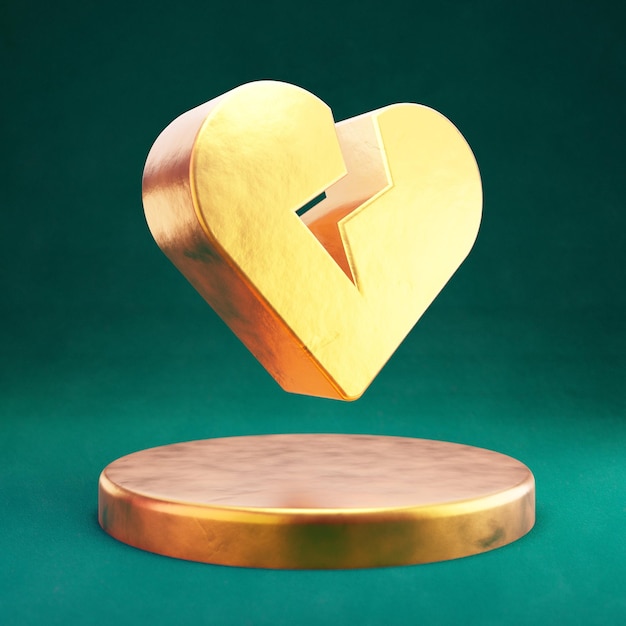 Symbol für gebrochenes Herz. Fortuna Gold Broken Heart Symbol mit Tidewater Green Hintergrund. 3D-gerendertes Social Media-Symbol.