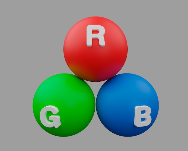 Symbol für RGB-Farben. Konzept der Intensität von Primärfarben. 3D-Rendering.