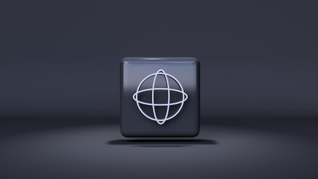 Symbol Internet 3D-Rendering auf dunklem Hintergrund und Highlights
